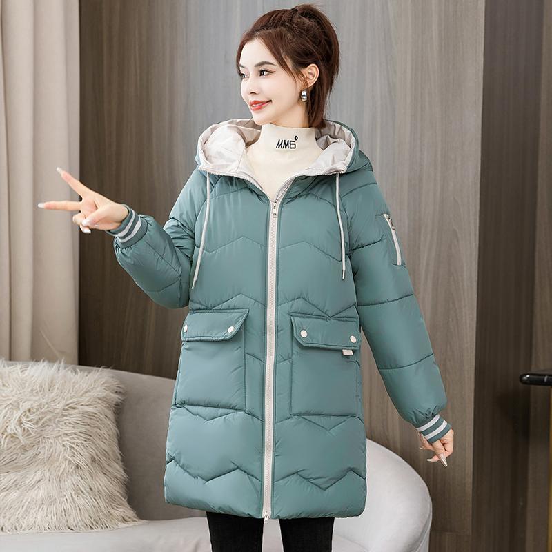 Plus Size  Winter Casual Hooded Jacket Parkas for Women Warm Letter Print Long Female Coat Zipper Outerwear