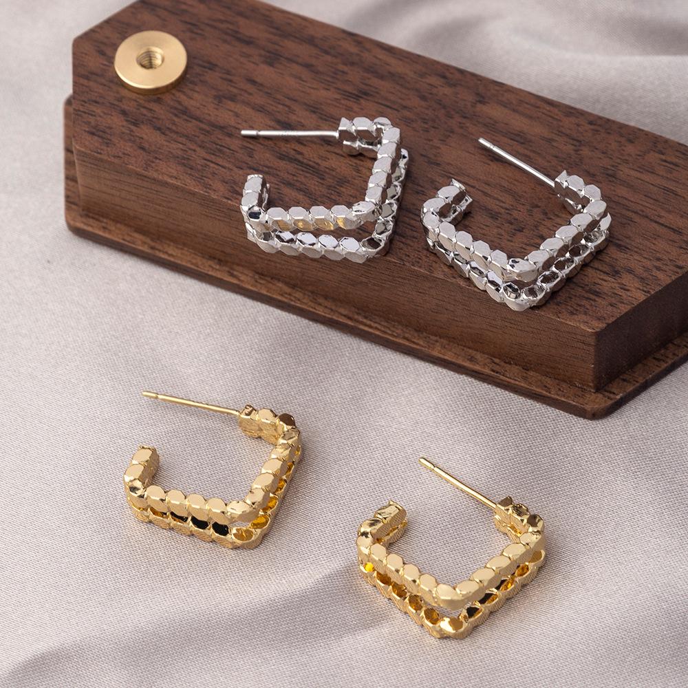 925 Silver Needle Women's Earrings - Square & Round Faces, Light Luxury, High-End Niche Design, Plain Hoops & Studs.