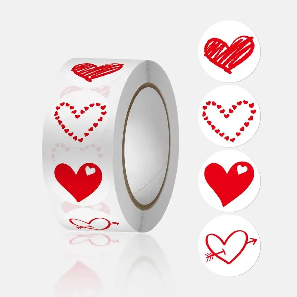 100-500pcs Red Heart Sticker for Valentine's Day Paper Packaging Sticker Valentine's Love Decorative Stickers 1inch Gift Decor