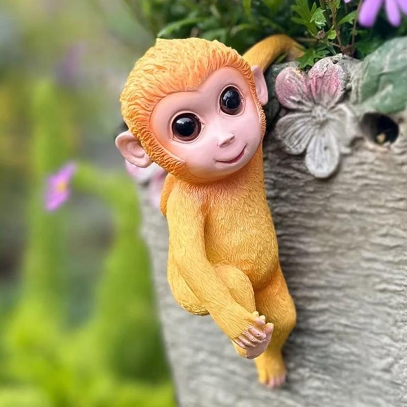 62KD Monkey Container Accessories Resin Decors Monkey Sculpture Planter Pots Hangers for Plant Lover and Children