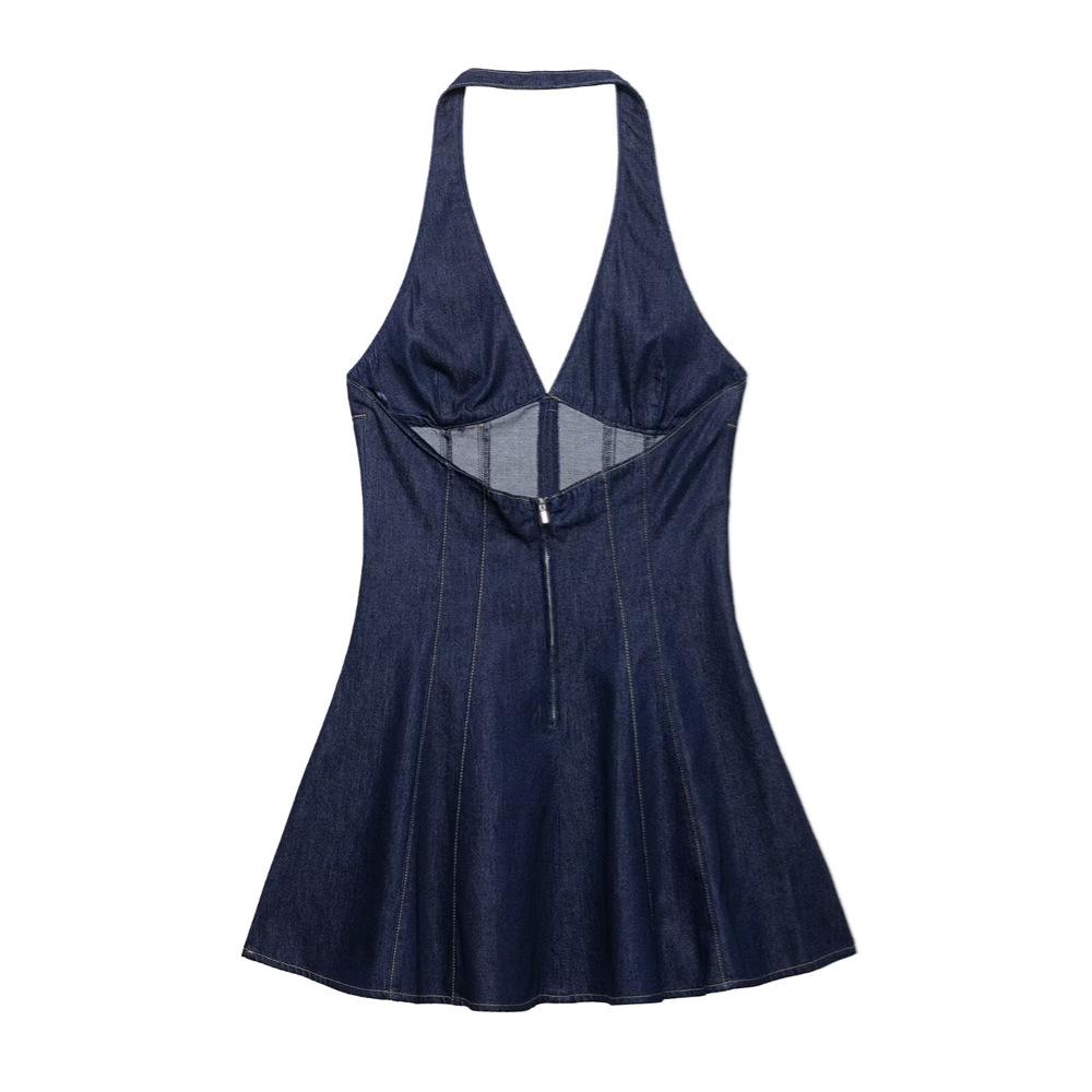 2025 Spring/Summer Slim Fit Sexy Halter Backless Denim Dress