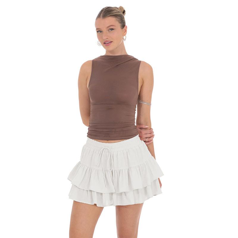 New Summer Women's Elastic Waist Belted Skirt Pants Sweet Layered Cake Skirt
