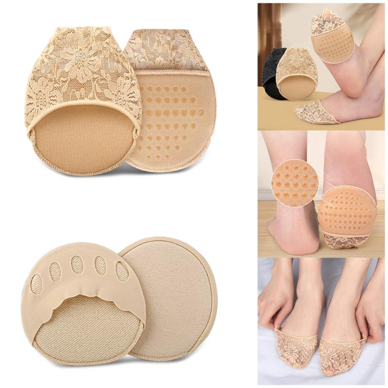 1 Pair Half Toe Socks Women Lace Toe Topper Socks No Show Liner Invisible Toeless Socks Forefoot Non-Slip Insoles Pads