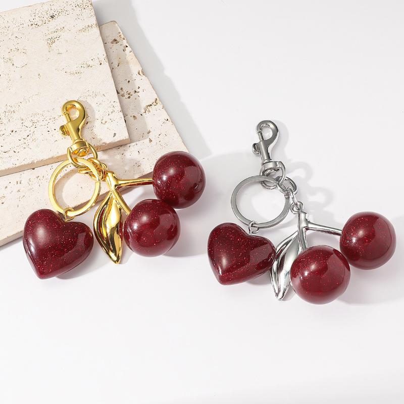 Kersenhart Bag Charm Sleutelhanger Prachtige Rode Kers Vrucht Sleutelhanger Voor Vrouwen Tas Portemonnee Hanger Accessoires Cadeau