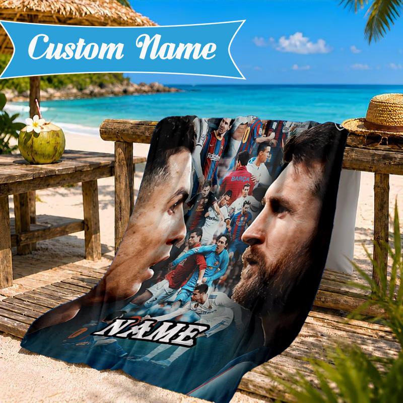 Custom Name Messi's Fiery Legacy Beach Towel Microfiber Beach Towel, Lightweight and Quick-Dry, for Summer Travel, Swimming Pool Gift
