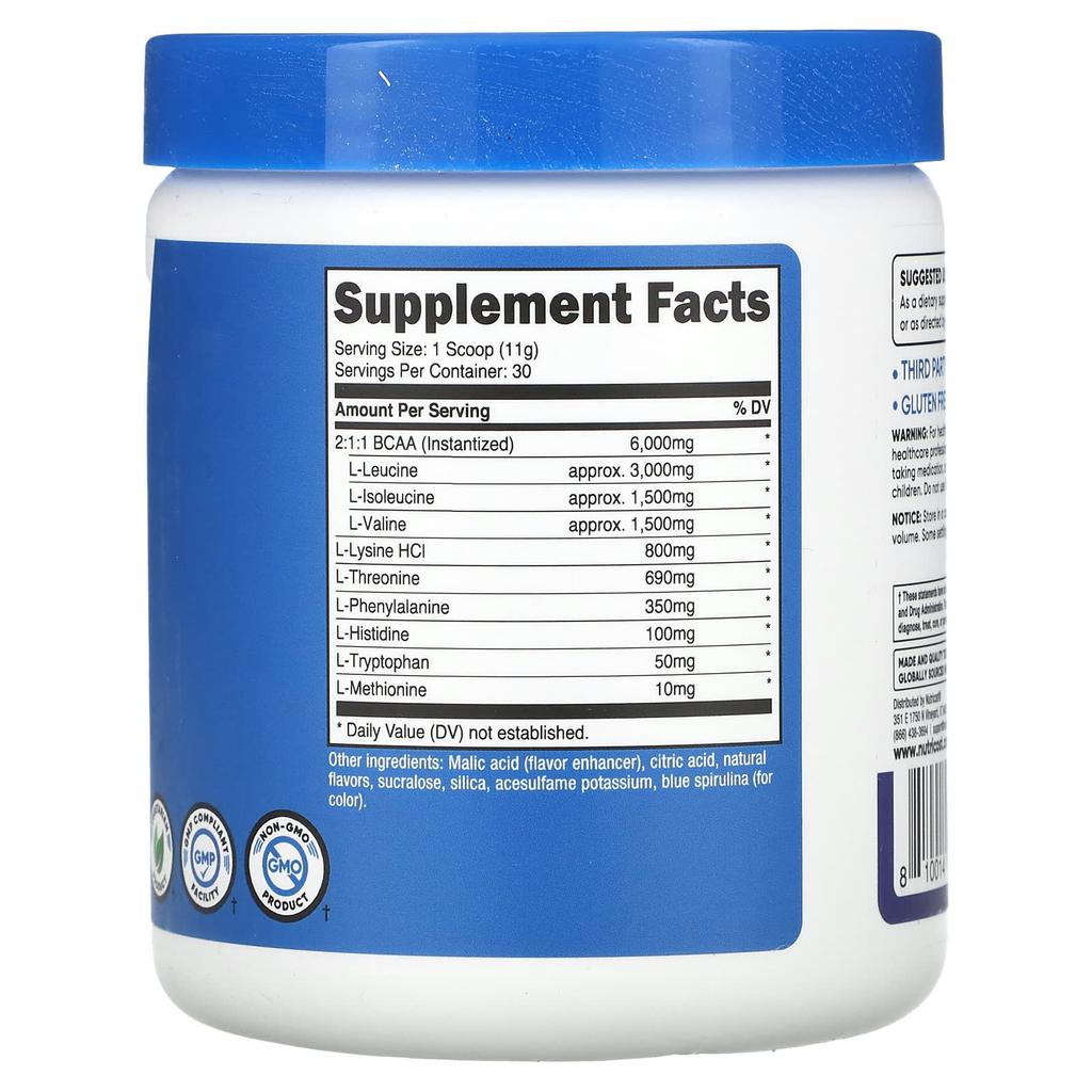 Nutricost Essential Amino Acids, Powder, Blue Raspberry, 11.8 Oz (330 G)