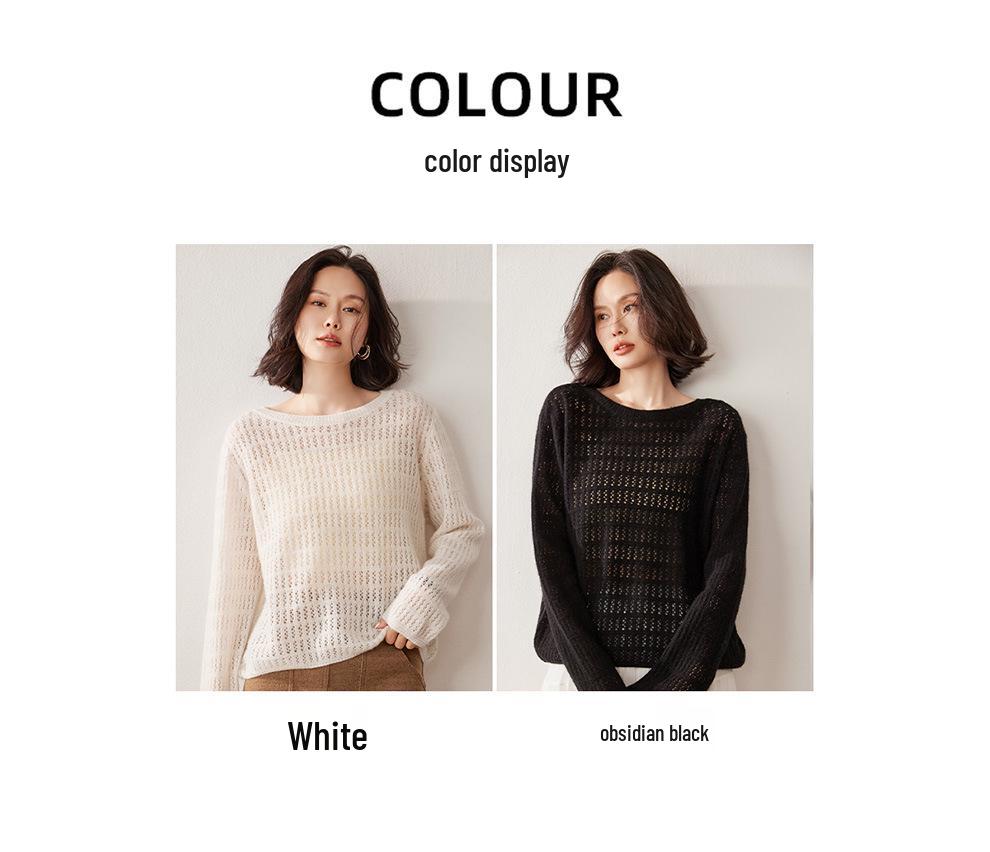 Lekasha Women's Summer Cashmere Hollow Knitwear: Long Sleeve Loose Casual Cover-Up