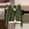 Green Knitted Plaid Sweater Dress - Women's Korean Style Petite Outfit for Spring and Autumn
