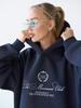 Women's Trendy Letter Print Velvet-Lined Hooded Jacket for Autumn/Winter
