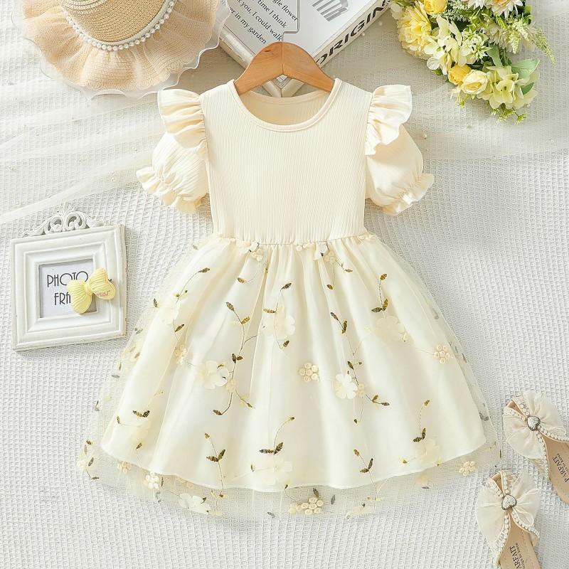 Girls Princess Dress Short Sleeve Mesh Toddler Kids Casual Party