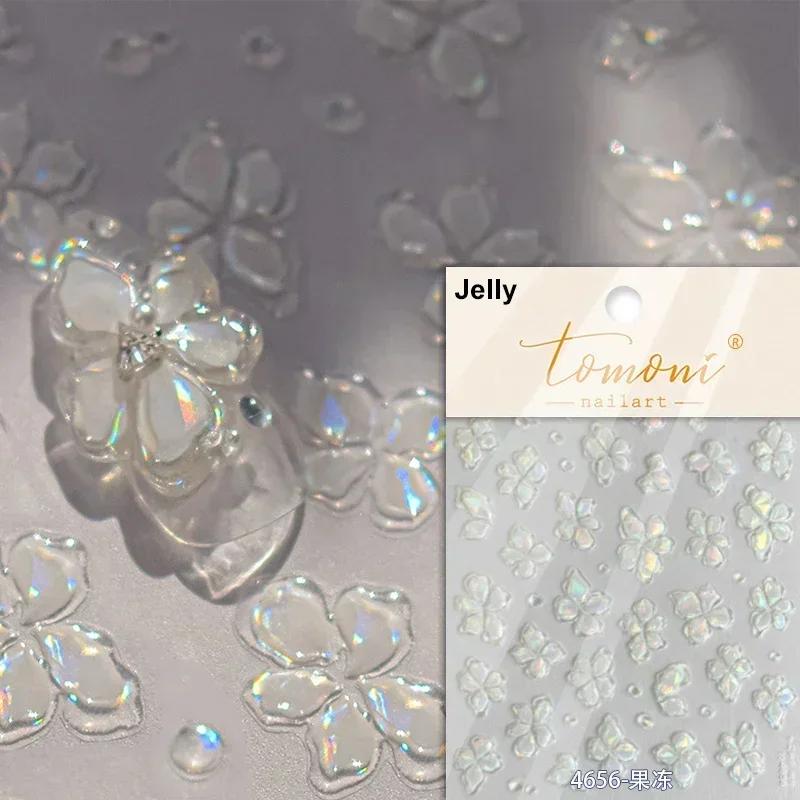 Crystal White Flower Leaves Petal Wet garden Spring Charming Elegant 5D Nail Art Stickers Rhinestone Adhesive Manicure Decals