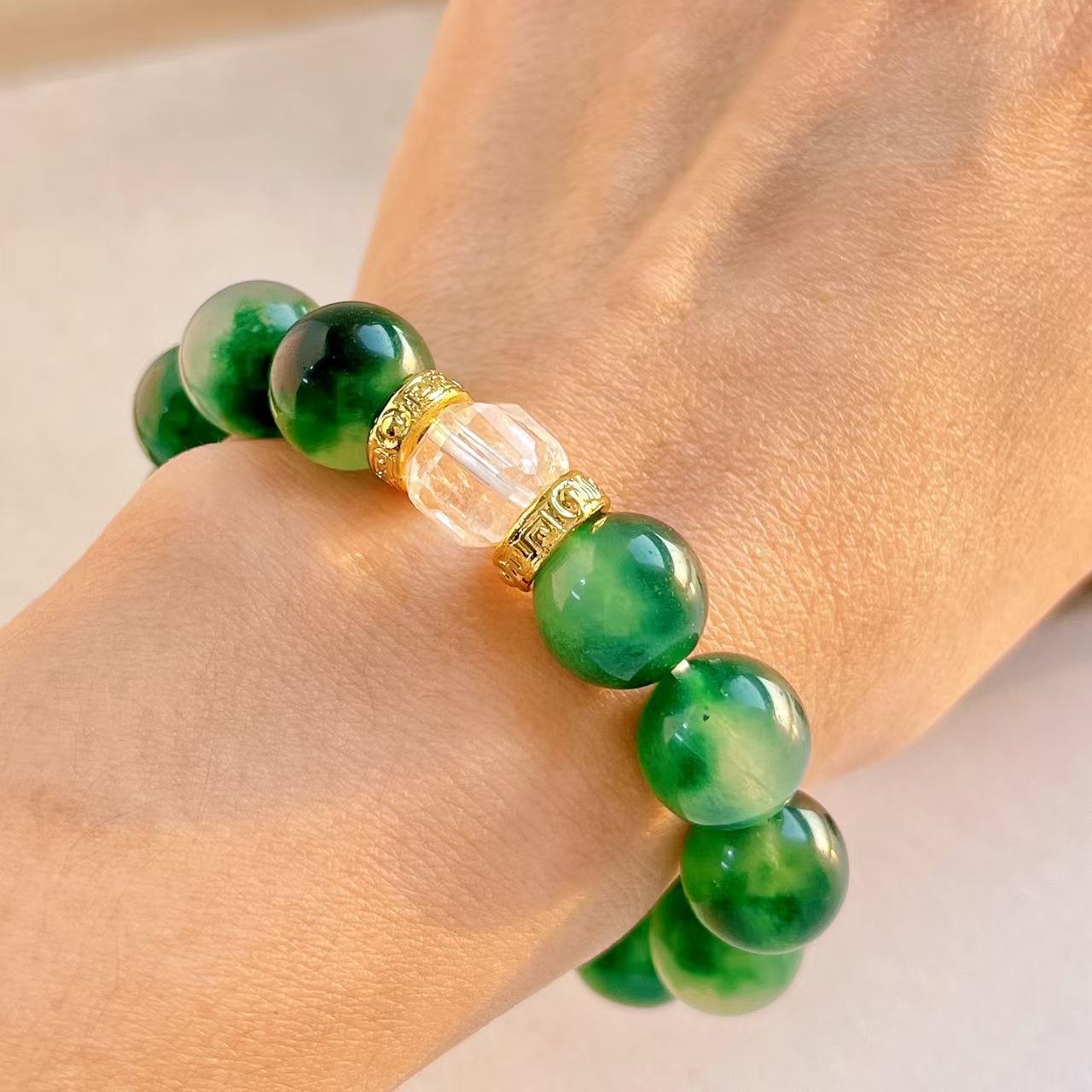 12Mm Retro Aquatic Agate Color Quartzite Stone Bracelet Bracelet.