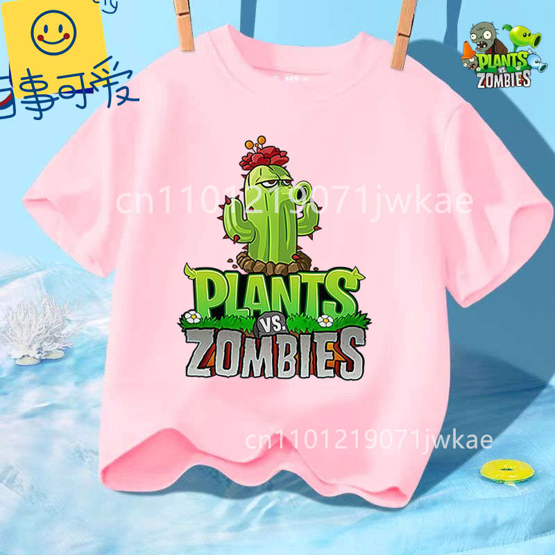 Sommer Rundhals T-Shirt für Jungen Mädchen Lässig Tägliche Kleidung Plants Vs Zombies Niedlich Kawaii Cartoon Mode Street Style 312Y