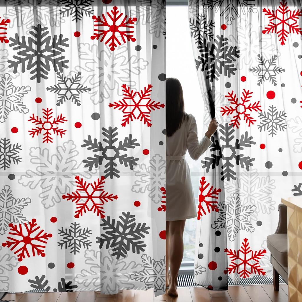 Christmas Curtains Living Room Snowflake Winter Xmas Snow Flake Drapes Holiday Semi Sheer Made Of Polyester Area Window Treatment