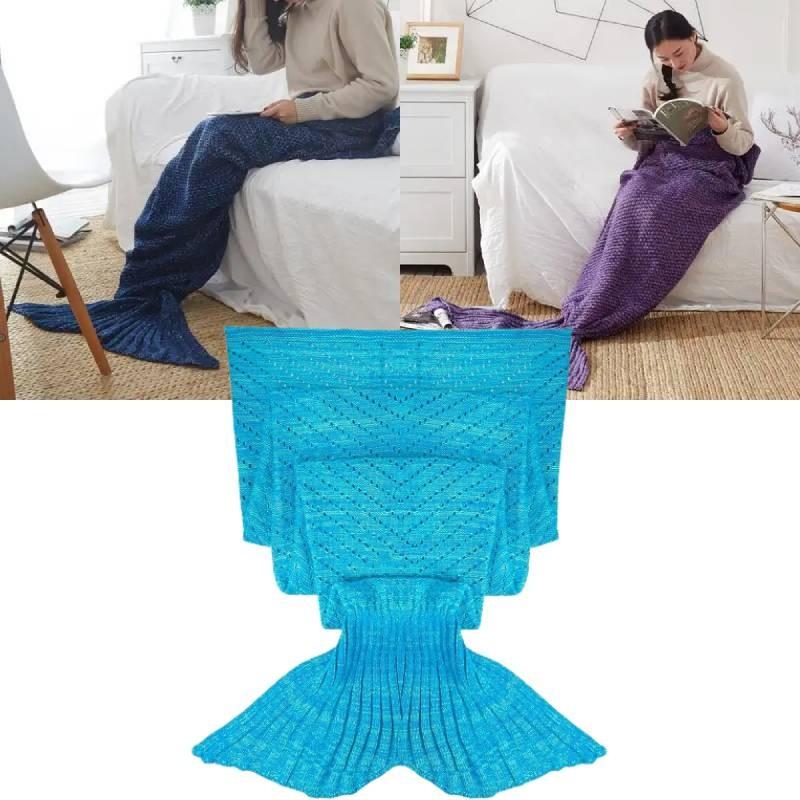 Tail Mermaid Fish Knitted Blanket Warm Solid Color Quilt Bedroom Gift Fashion