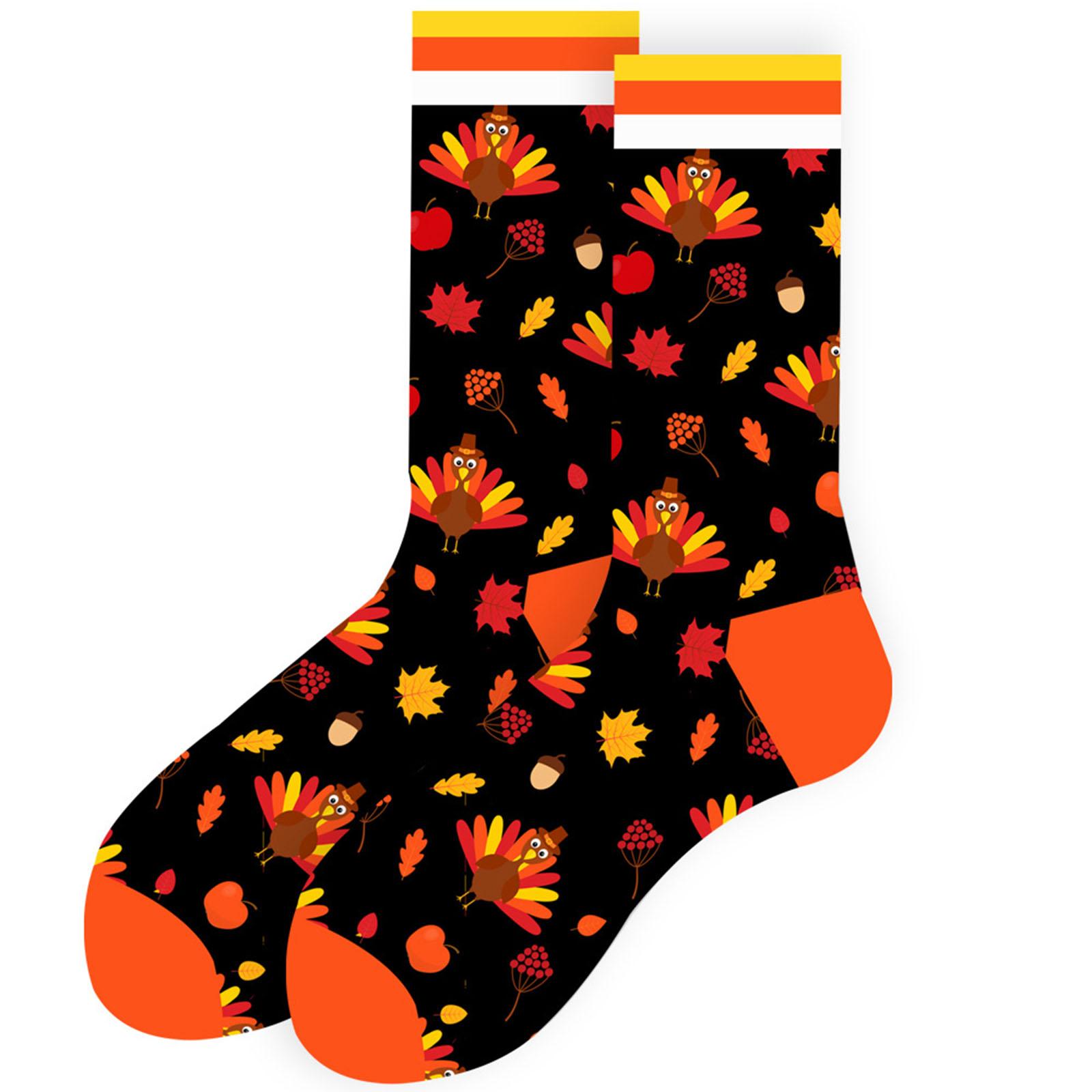Women Men Thanksgiving Socks with Unique Fall Patterns Pumpkins Maple Leaves Turkey Prints Socks for Holiday Gatherings
