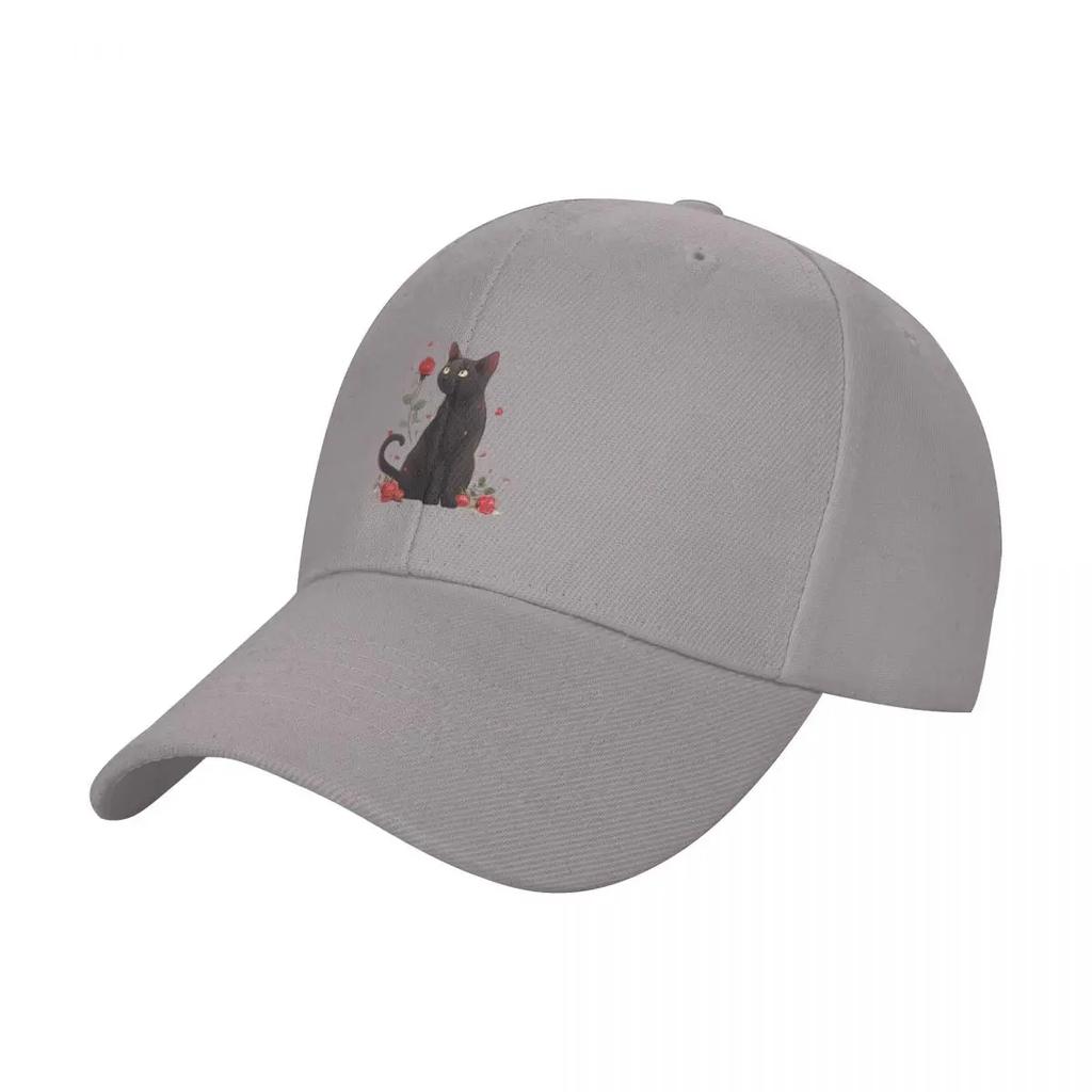 New Black Cat with Rose Baseball Cap Luxury Caps Beach Snap Back Hat Unisex Womens