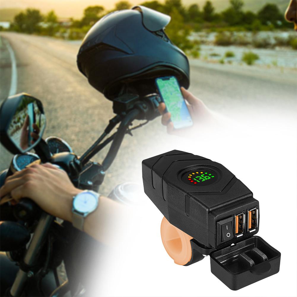 36W Motorcycle Charger with Switch Dual USB QC3.0 Power Adapter Socket Waterproof Cover Motorcycle USB Charger Motor Accessories