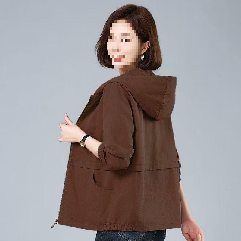 Women's Plus Size Hooded Short Jacket - Casual Spring/Autumn Outerwear for Middle-Aged Women
