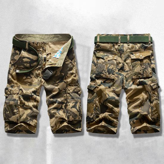 Mittelhohe Elastischer Bund Reißverschluss Herren Shorts Camouflage-Print Mehrere Taschen Cargo-Shorts Streetwear