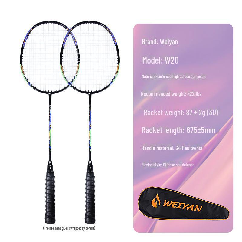 Set de rachete pentru badminton din fibră de carbon Weiyan: Aluminiu-Carbon Durabil, Pachet de 2, Antrenament pentru Adulți.