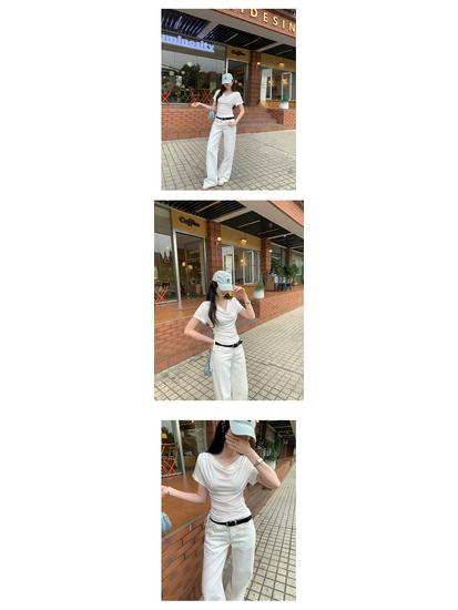 2026 Korean Style Lyocell Tencel Swing Neck Drawstring Short Sleeve Slim Fit Summer Top