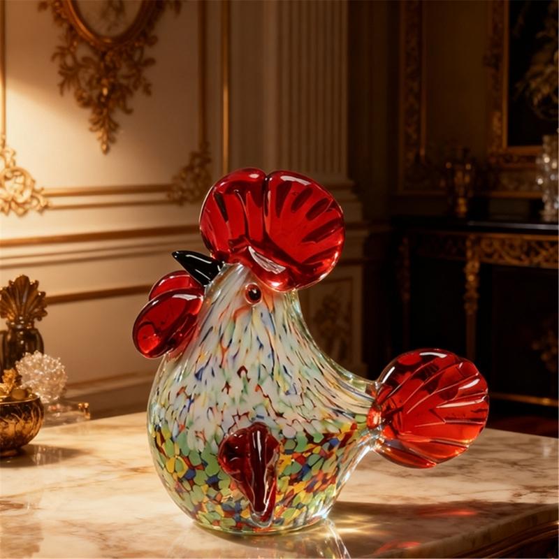 Artistic Glass Roosters Figurine Colorful Handmade Craft Safe Decoration for Family Homes with Children