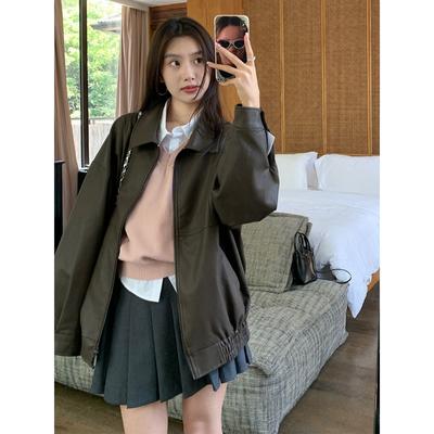 Vintage PU Leather Clothing New Korean Version Texture Loose Casual Handsome Motorcycle Jacket Women Cool Waterproof Soft Faux Leather Jackets