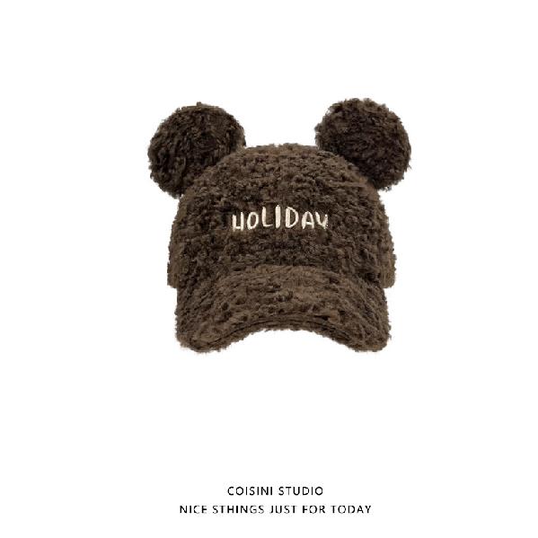 Bear Ear Lamb Wool Hat for Women 2025 Autumn/Winter Warm Baseball Cap Versatile Face-Slimming Duckbill Cap Trendy