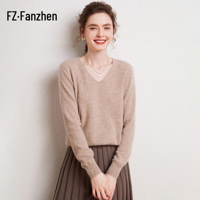 Fanzhen Women's 100% Cashmere V-Neck Sweater