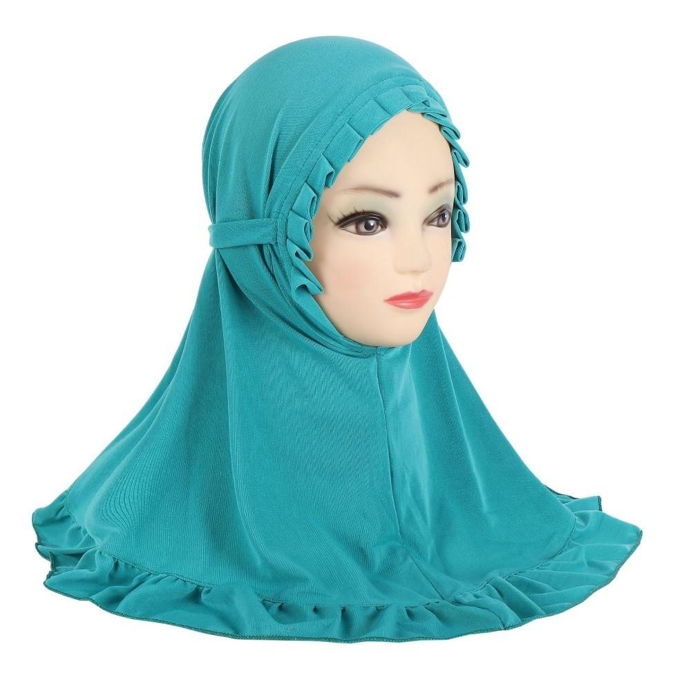 

Solid Color Girls Muslim Hijab Crinkles Texture Floral Islamic Head Scarf Kids Hair Cover