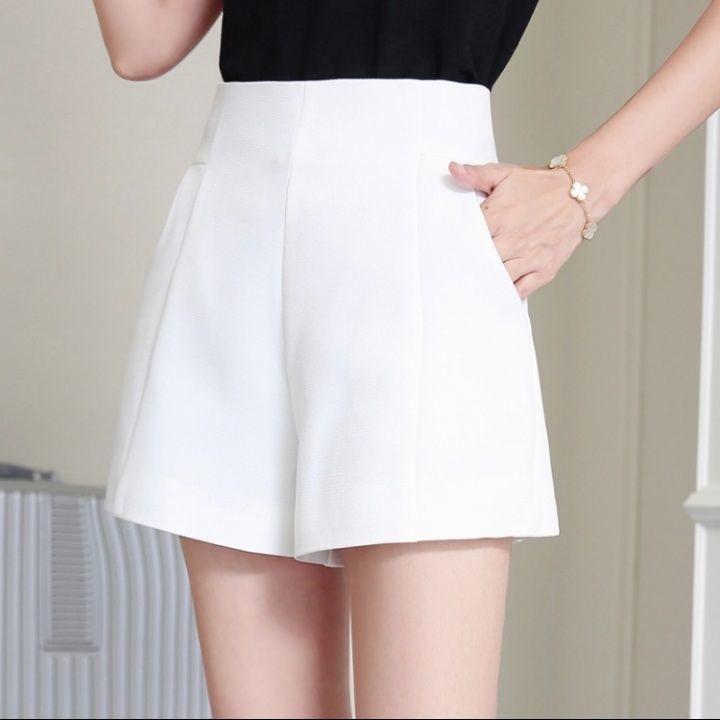 Women's High Waist Wide Leg Chiffon Shorts - Korean Style A-line White Casual Pants for Spring/Summer 2026