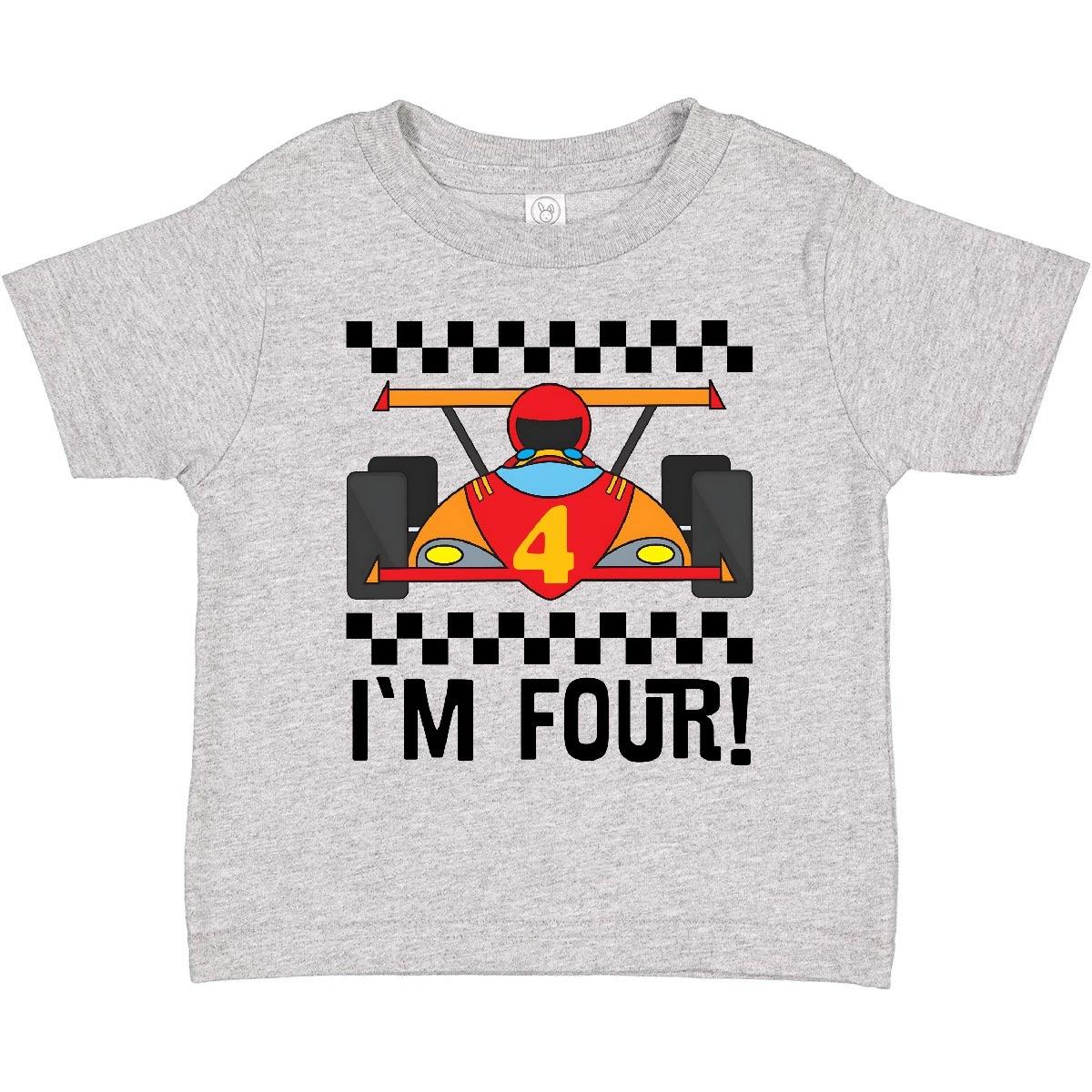 Inktastic 4th Birthday Racing Car 4 Year Old Toddler kids boys T-Shirt Rally Auto Checked 100