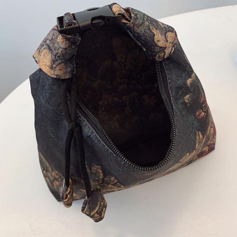 Yogodlns Retro Embroidery Crossbody Bags Adjustable Shoulder Straps Fashion Bucket Purses Small Satin Handbag