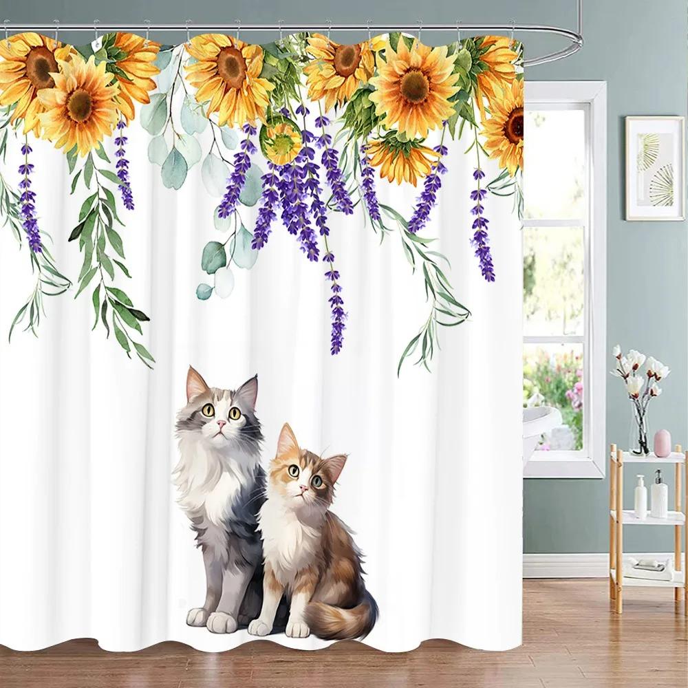 Spring Botanical Floral Shower Curtain Watercolour Style Floral Landscape Washable Fabric Bath Curtain Bathroom Decor With Hooks