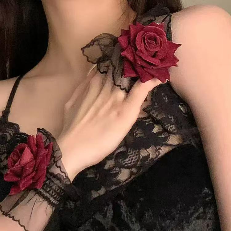 

Vintage Gothic Red Rose Lace Bracelet & Ring Set