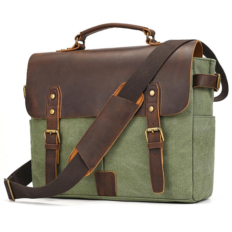 

Large Male Genuine Leather Briefcase Handbag Messenger Bag 13 Laptop Briefcase Multifunction Shoulder Bag Canvas bag crossbody