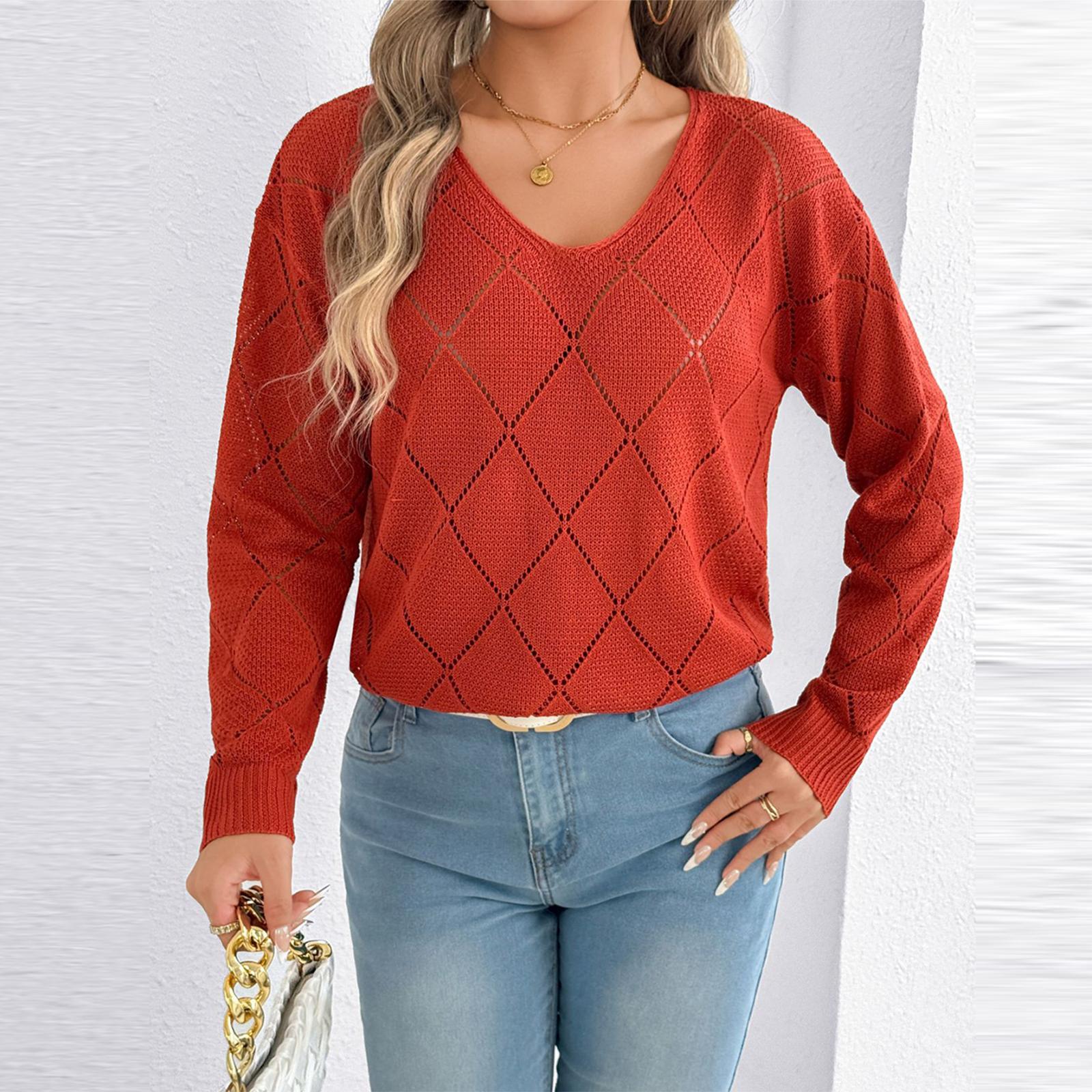 

Женский модный однотонный вязаный свитер с V-образным вырезом в клетку S