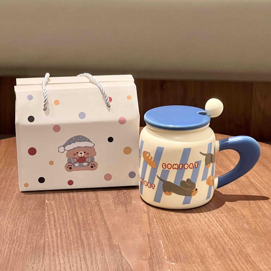 Niedliche Party-Welpen-Keramiktasse mit Deckel für Mädchen-Geburtstagsgeschenk, praktisches Souvenir-Geschenkset für Freundinnen