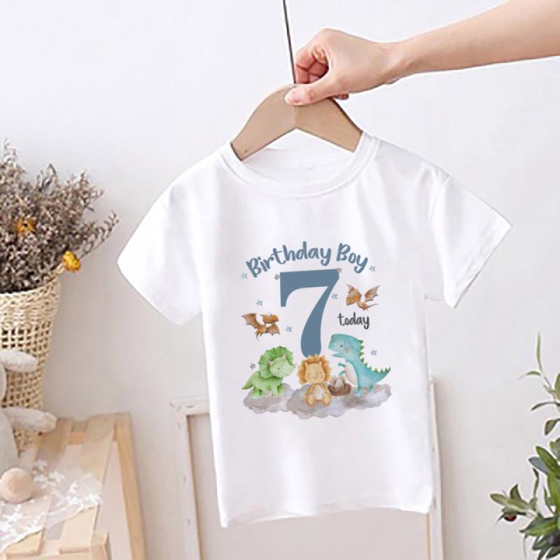 Kids Dinosaur Printed Birthday T-shirt 1-12 Number Birthday Clothes Tops Boys Dino Theme Party Outfits Child Short Sleeve Shirt