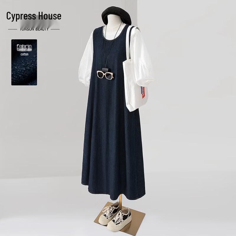 Women s Washed Denim A-Line Maxi Dress L