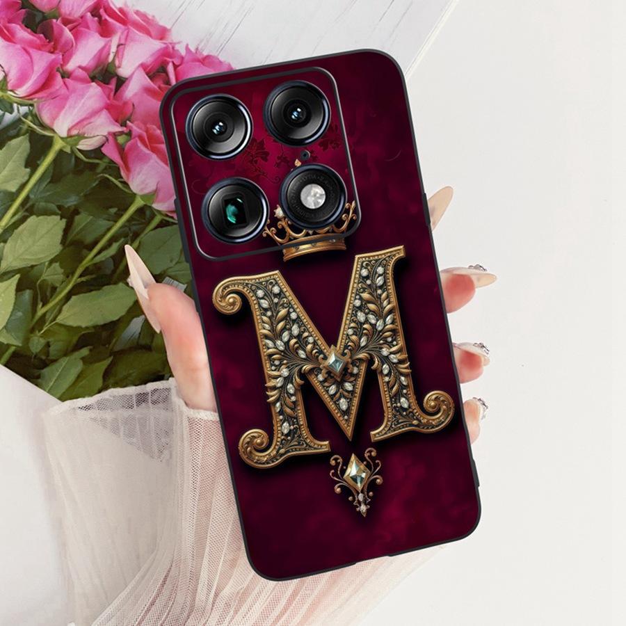 For Motorola Signature Case Initial Letter Phone Case for XT2603-2 Black Back Cover for Moto X70 Aiir Pro TPU Shockproof Covers