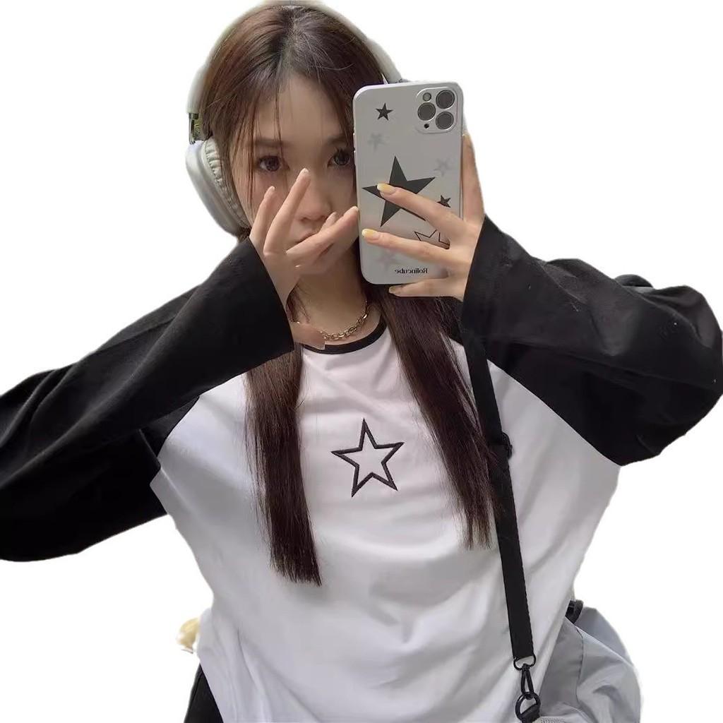 Casual Star Embroidered T Shirt For Women With Rayon Polyester Blend Spring