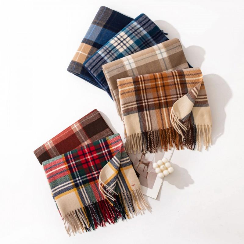 Womens Warm Faux Cashmere Scarf With Plaid Long Wrap Shawl Winter Office Commute