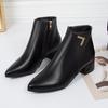 Damenstiefel Mode Lässig Dicke Absatzstiefel Temperament Spitze Lederstiefel Klassisch Seitlicher Reißverschluss Knöchelhohe Stiefel Botas Mujer
