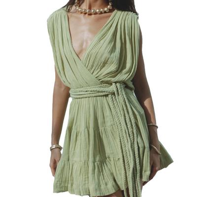Women's Summer Vacation Solid Color Sexy New Dress Drawstring Belt