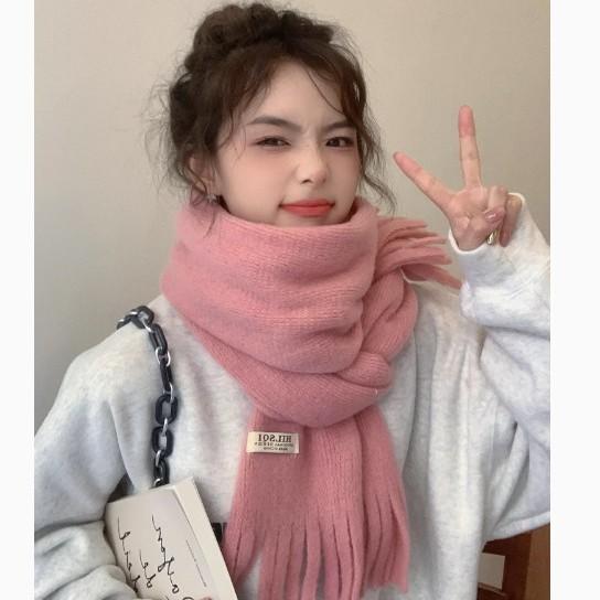 Solid color tassel soft waxy plush scarf women's autumn and winter plush thickened Korean version versatile couple student warm scarf