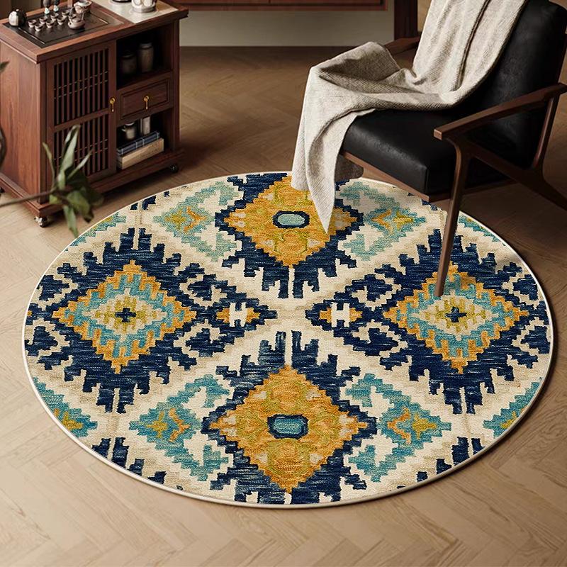 VIKAMA Retro Round Carpet, Living Room Persian Ethnic Style Sofa Cushion, Bedroom Study Room Carpet, Home Decoration