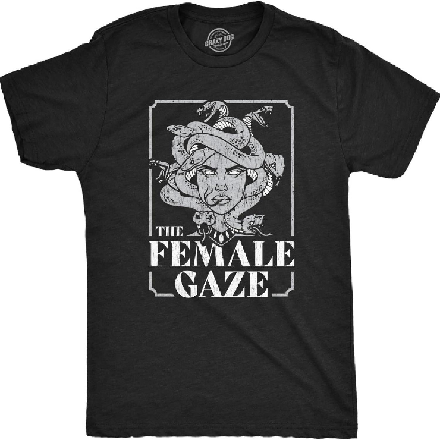 

Mens The Female Gaze T Shirt Funny Staring Medusa Joke Tee for Guys XXXXXL чёрный