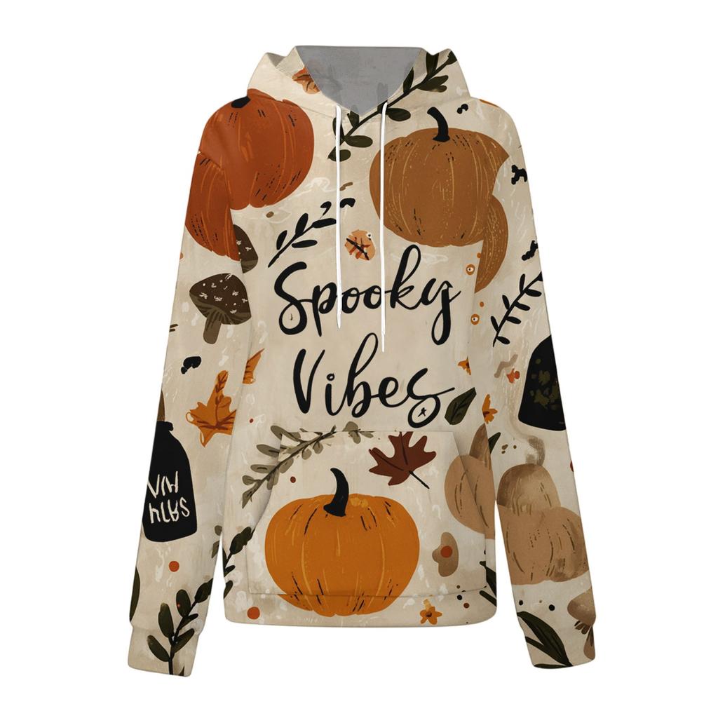 Dámská módní mikina s potiskem, ležérní mikina s kapucí a kapsami